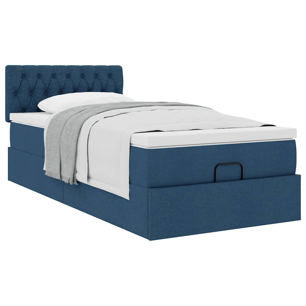 vidaXL Pat otoman cu saltea albastru 100x200 cm stofa