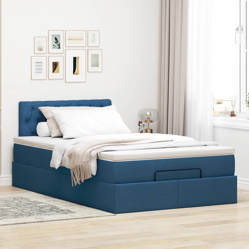 vidaXL Pat otoman cu saltea albastru 120x200 cm stofa