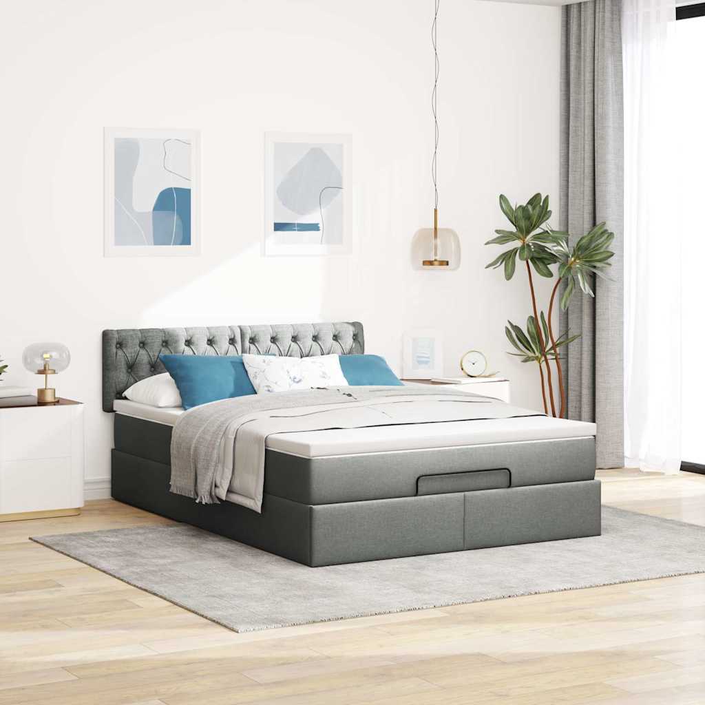 vidaXL Pat otoman cu saltea țesătură gri închis 140x190 cm