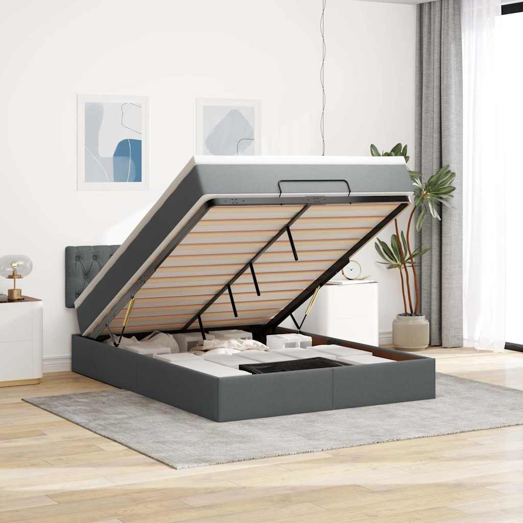 vidaXL Pat otoman cu saltea țesătură gri închis 140x200 cm