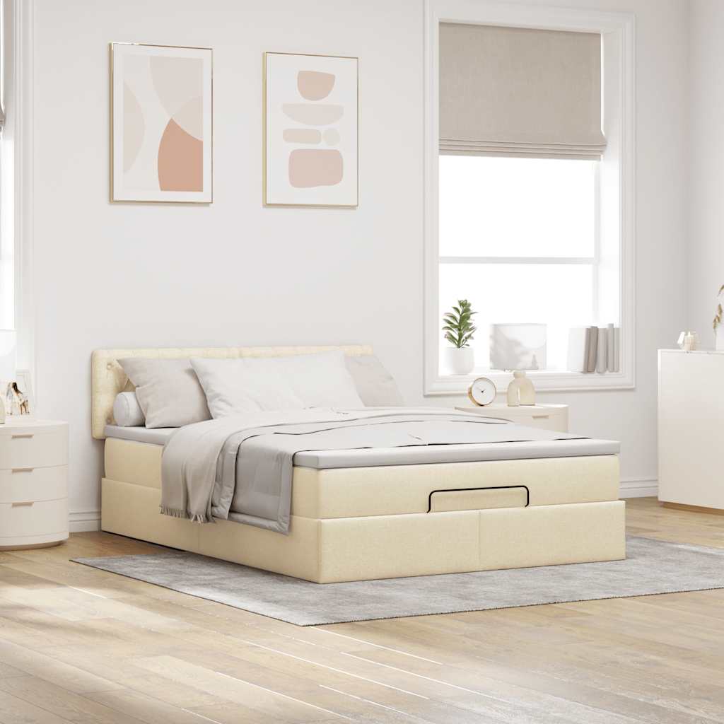 vidaXL Pat otoman cu saltea crem 140x200 cm stofa
