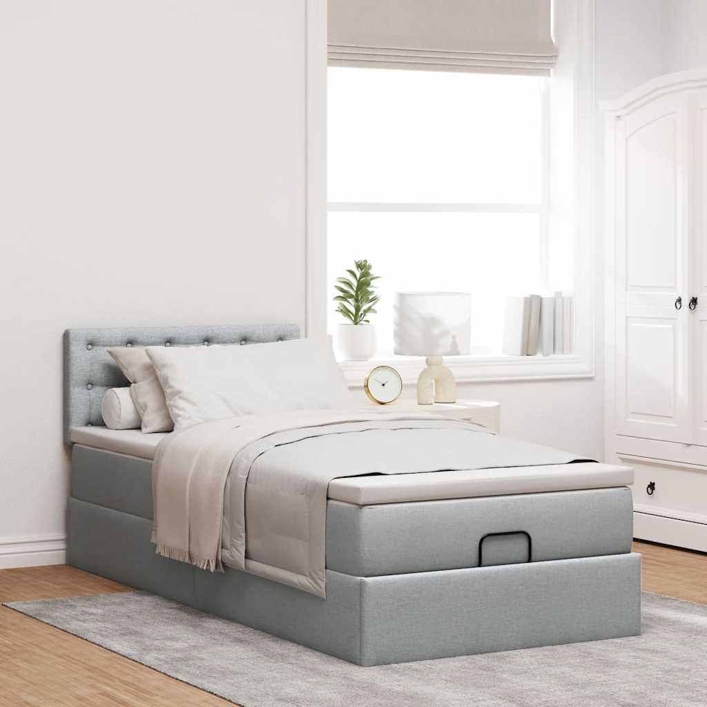 vidaXL Pat otoman cu saltea țesătură gri deschis 90x200 cm