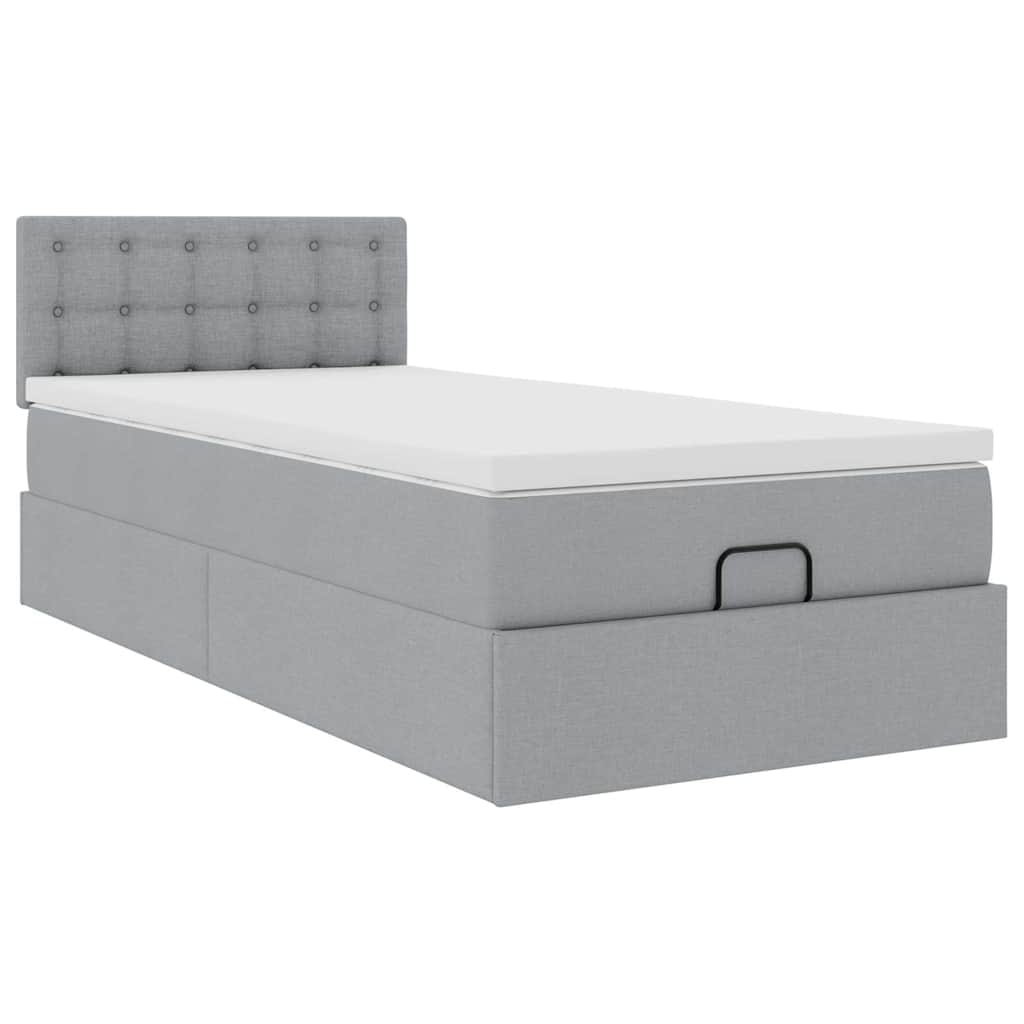vidaXL Pat otoman cu saltea țesătură gri deschis 90x200 cm