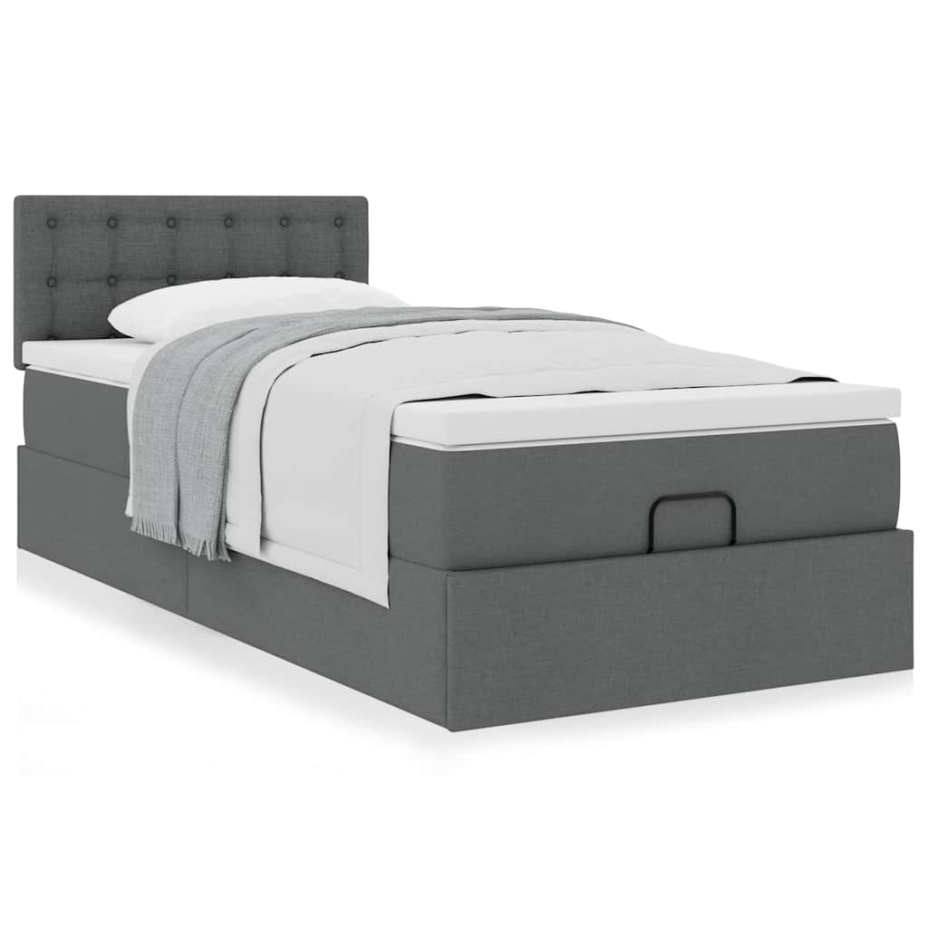 vidaXL Pat otoman cu saltea țesătură gri închis 90x200 cm