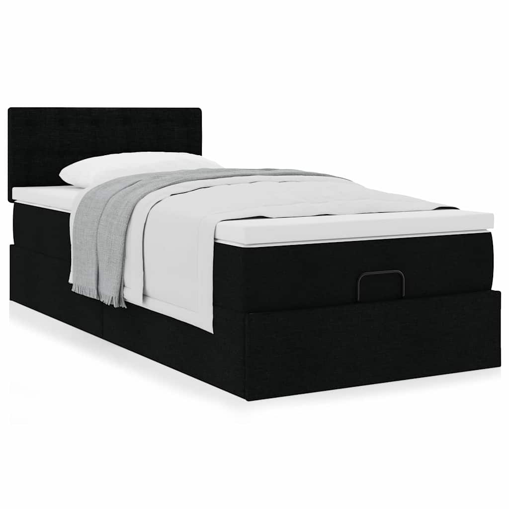 vidaXL Pat otoman cu saltea negru 100x200 cm stofa vidaXL Pat otoman cu saltea negru 100x200 cm stofa