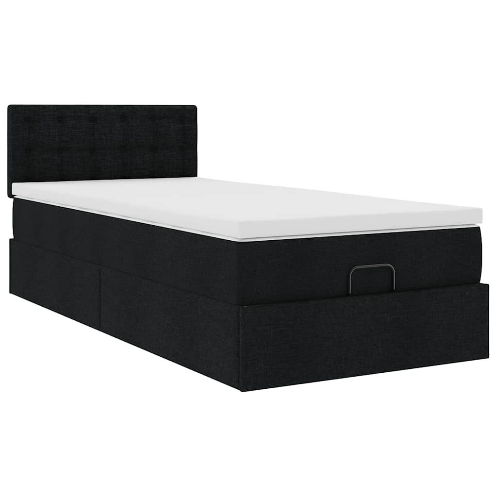 vidaXL Pat otoman cu saltea negru 100x200 cm stofa vidaXL Pat otoman cu saltea negru 100x200 cm stofa