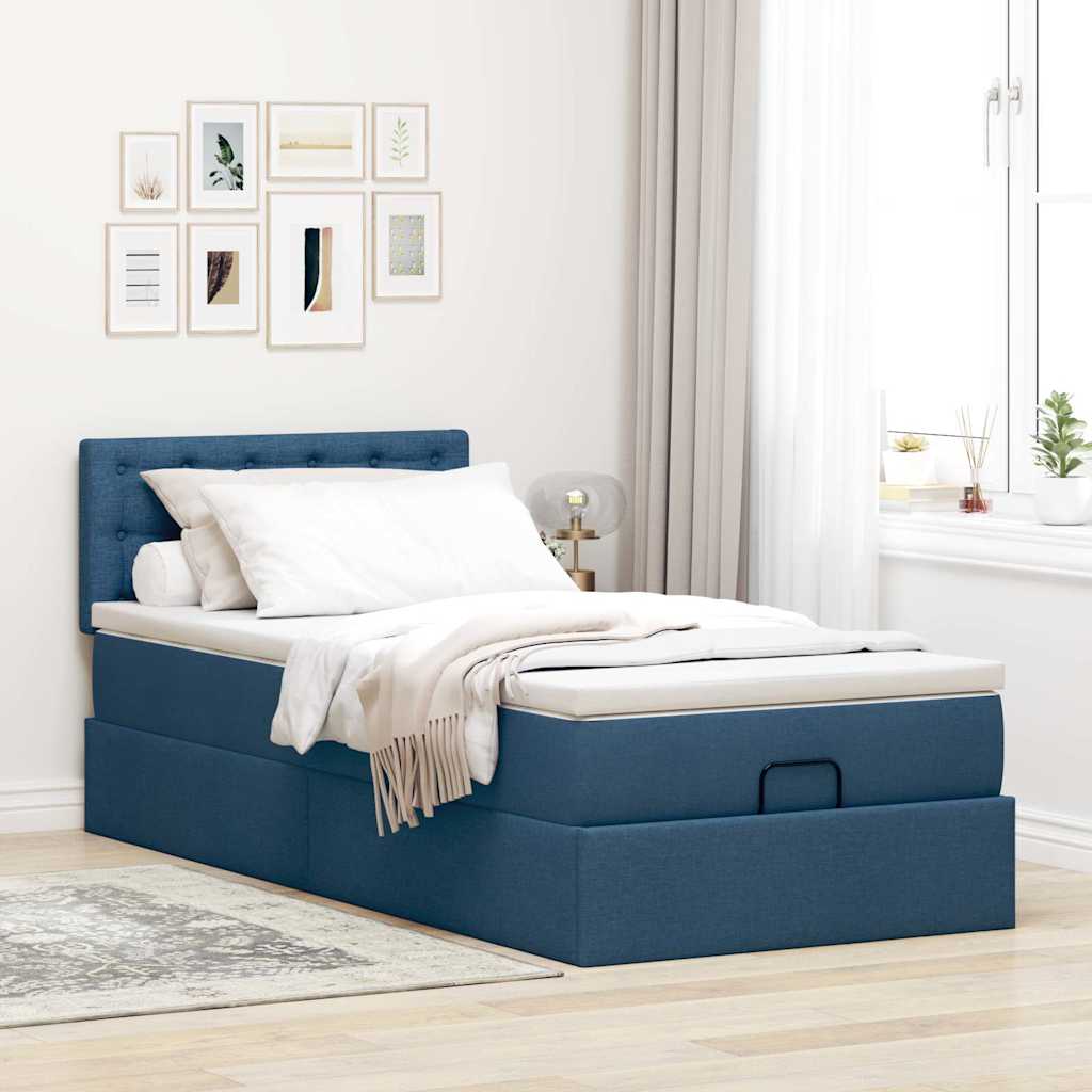 vidaXL Pat otoman cu saltea albastru 100x200 cm stofa
