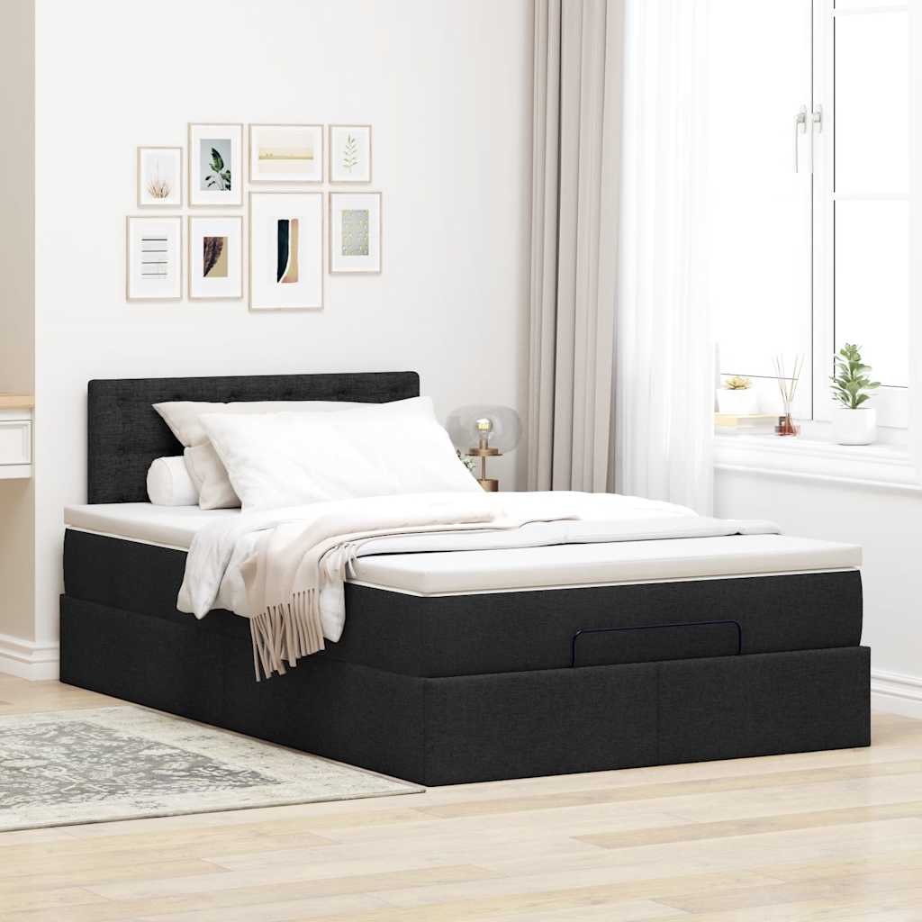 vidaXL Pat otoman cu saltea negru 120x200 cm stofa