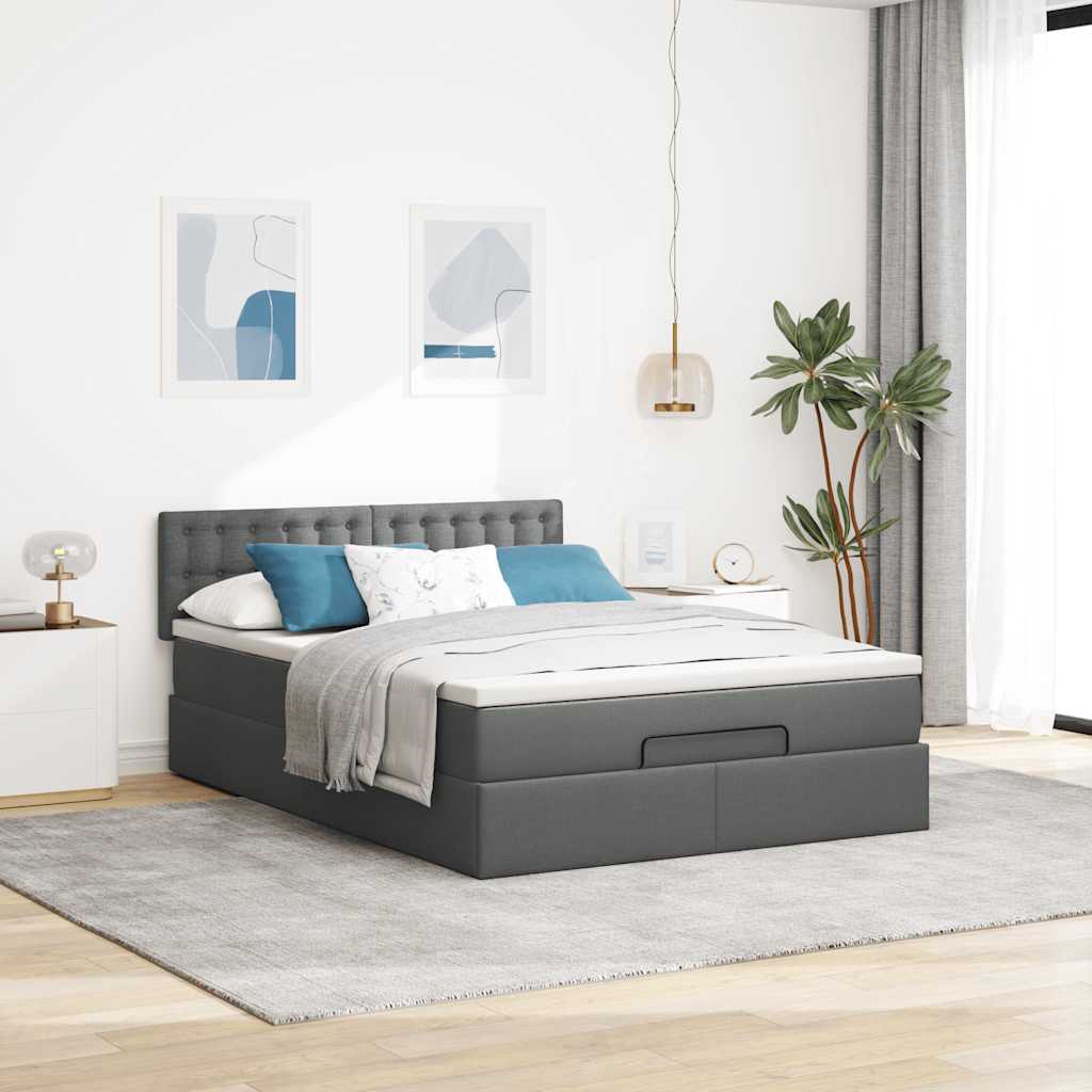 vidaXL Pat otoman cu saltea țesătură gri închis 140x190 cm