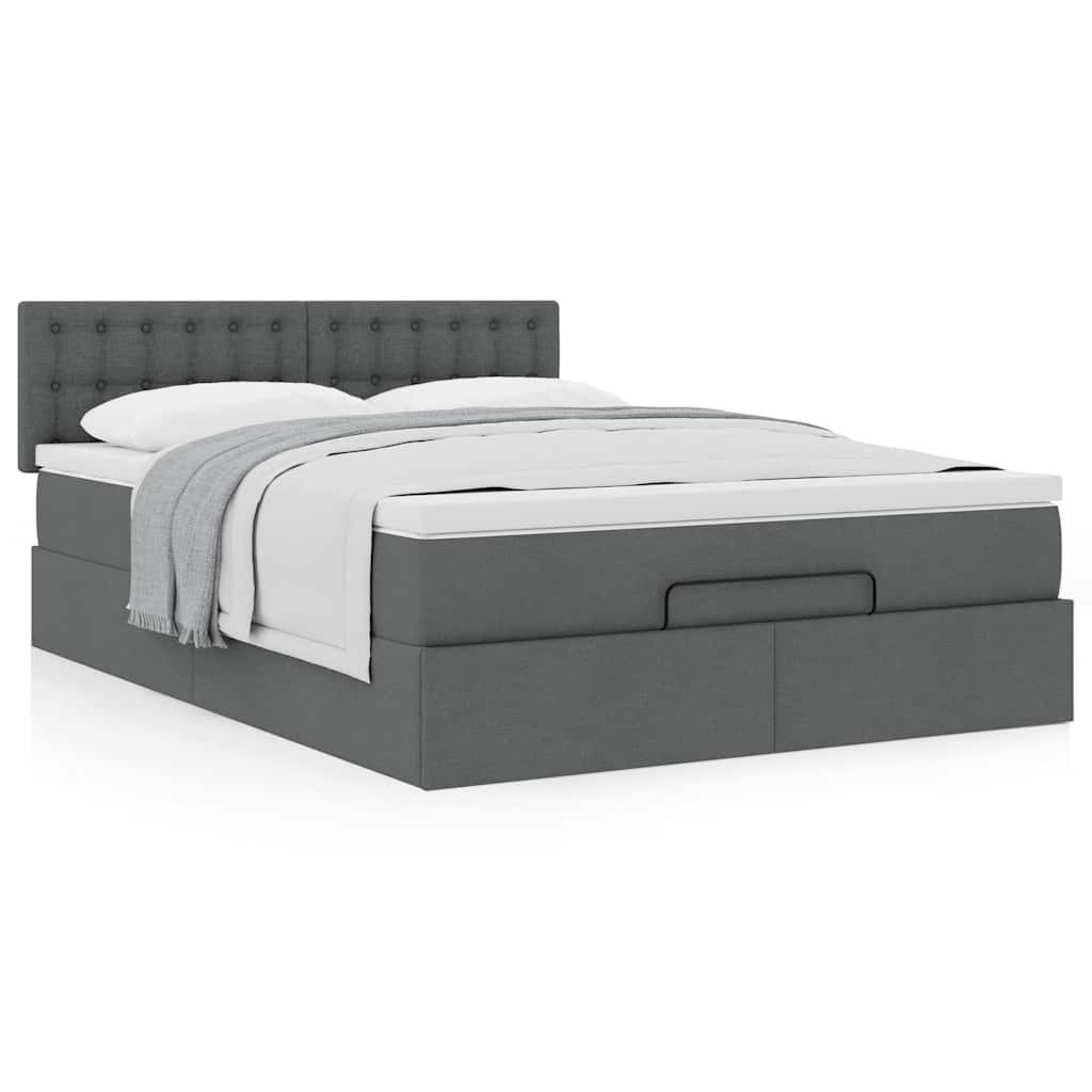 vidaXL Pat otoman cu saltea țesătură gri închis 140x200 cm
