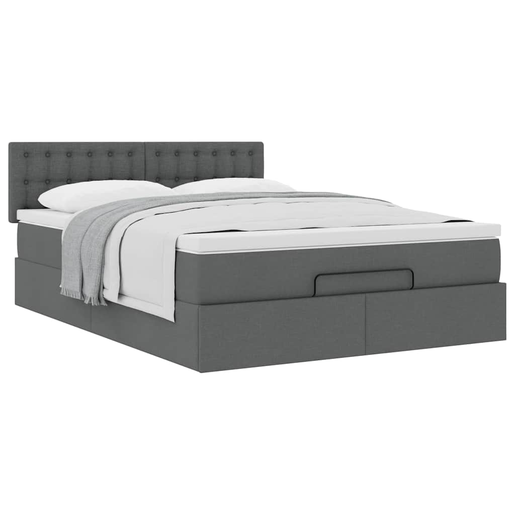 vidaXL Pat otoman cu saltea țesătură gri închis 140x200 cm