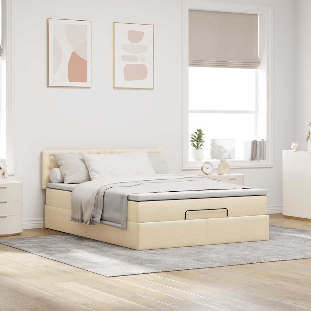 vidaXL Pat otoman cu saltea crem 140x200 cm stofa