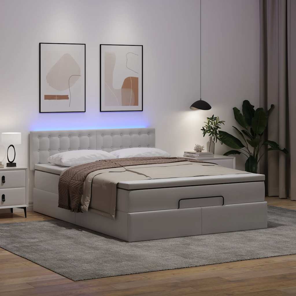 vidaXL Pat otoman cu saltele și LEDs, 140x200cm, piele ecologică vidaXL Pat otoman cu saltele și LEDs, 140x200cm, piele ecologică