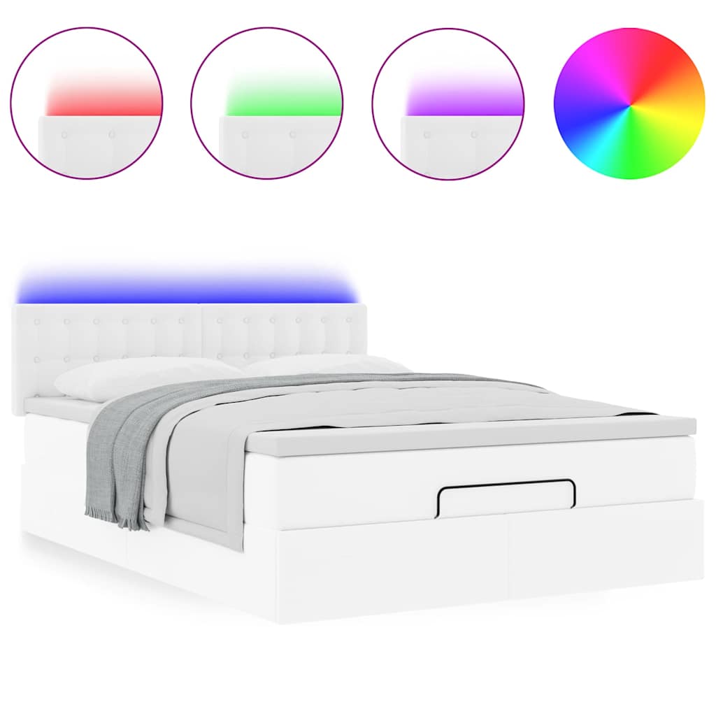 vidaXL Pat otoman cu saltele și LEDs, 140x200cm, piele ecologică vidaXL Pat otoman cu saltele și LEDs, 140x200cm, piele ecologică