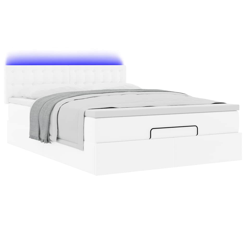 vidaXL Pat otoman cu saltele și LEDs, 140x200cm, piele ecologică vidaXL Pat otoman cu saltele și LEDs, 140x200cm, piele ecologică