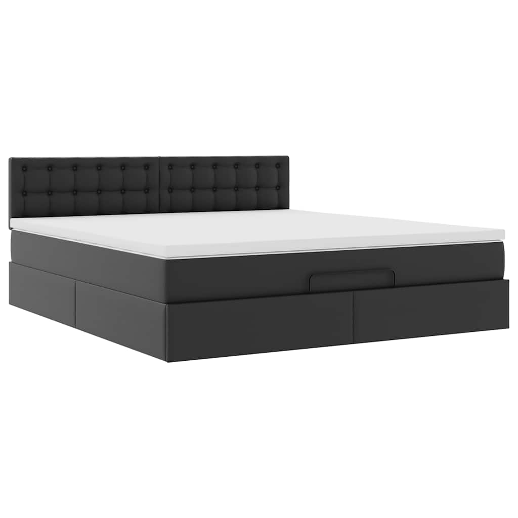 vidaXL Pat otoman cu saltele și LEDs, negru 160x200cm, piele ecologică vidaXL Pat otoman cu saltele și LEDs, negru 160x200cm, piele ecologică