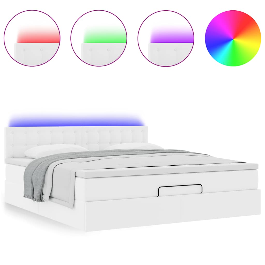 vidaXL Pat otoman cu saltele și LEDs, 160x200cm, piele ecologică vidaXL Pat otoman cu saltele și LEDs, 160x200cm, piele ecologică