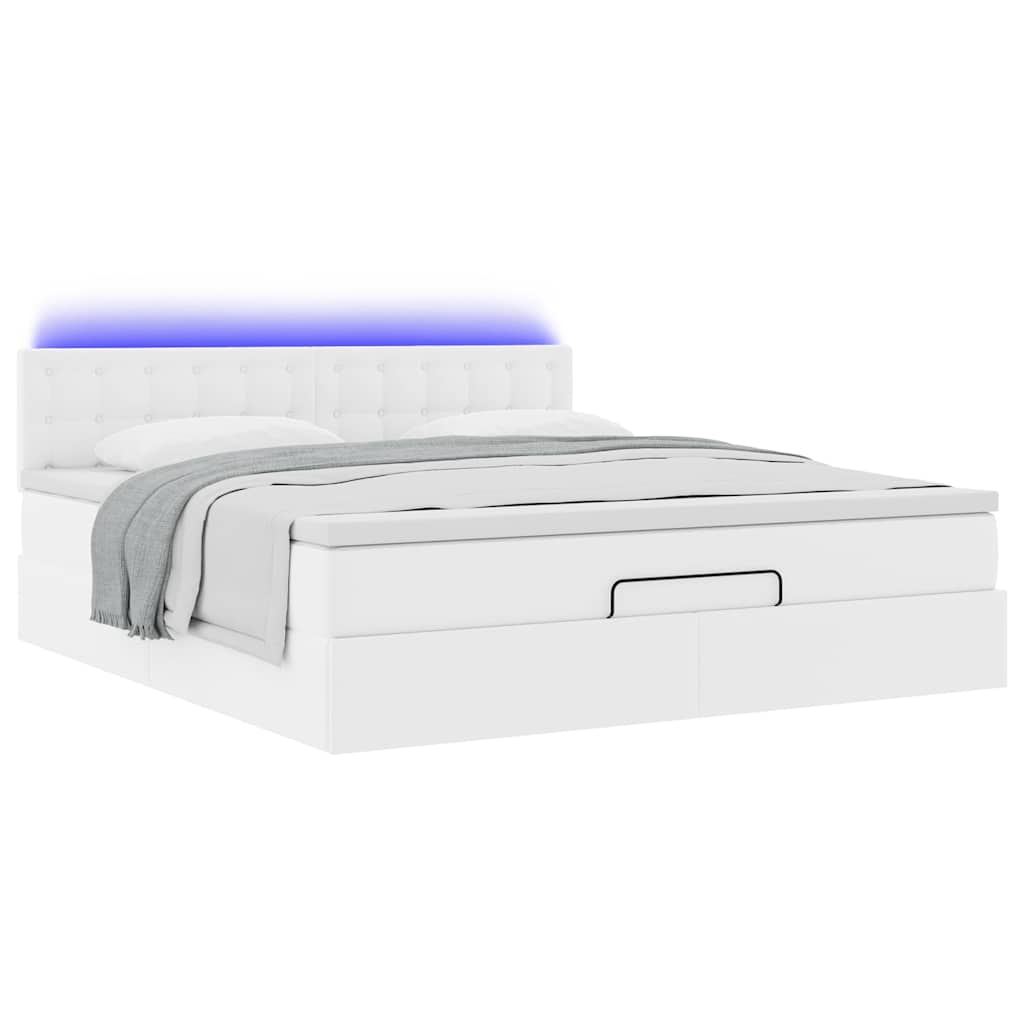 vidaXL Pat otoman cu saltele și LEDs, 160x200cm, piele ecologică vidaXL Pat otoman cu saltele și LEDs, 160x200cm, piele ecologică