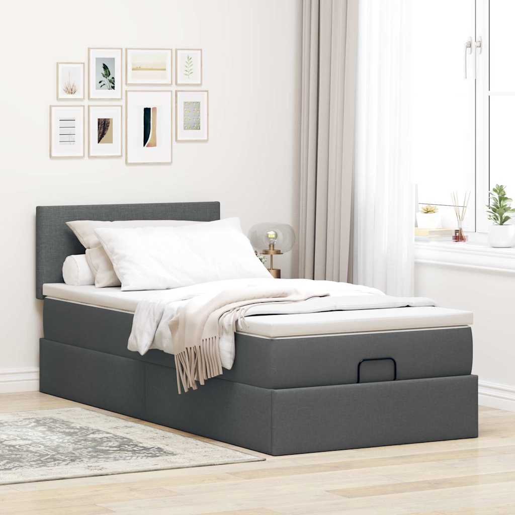 vidaXL Pat otoman cu saltea și LED-uri, gri închis, 90x200 cm, textil