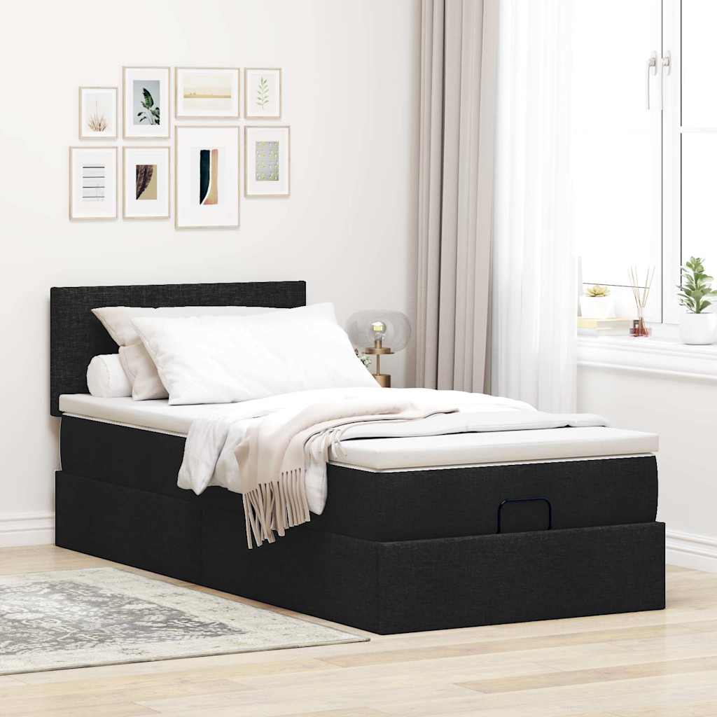 vidaXL Pat otoman cu saltea negru 100x200 cm stofa