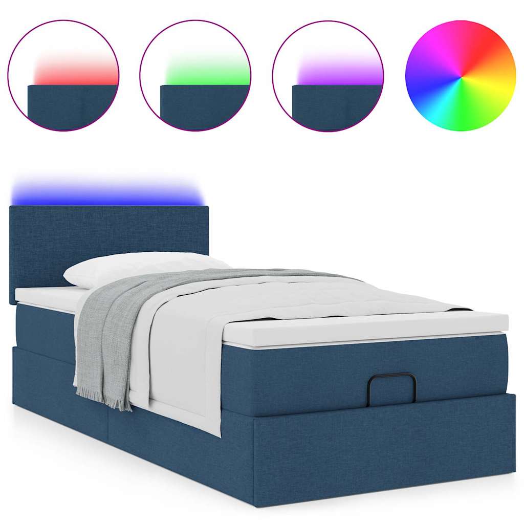 vidaXL Pat otoman cu saltea și LED-uri albastru 100x200 cm țesătură