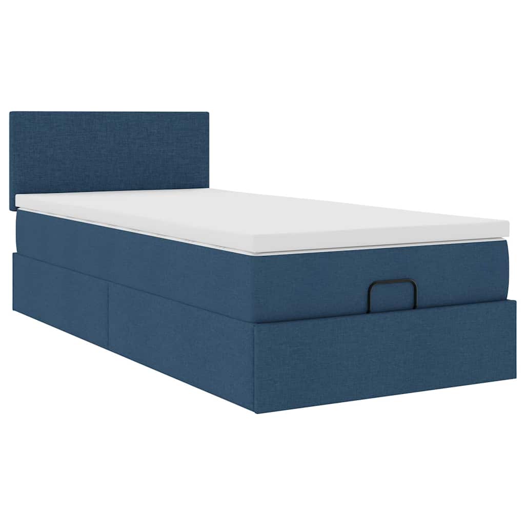 vidaXL Pat otoman cu saltea și LED-uri albastru 100x200 cm țesătură