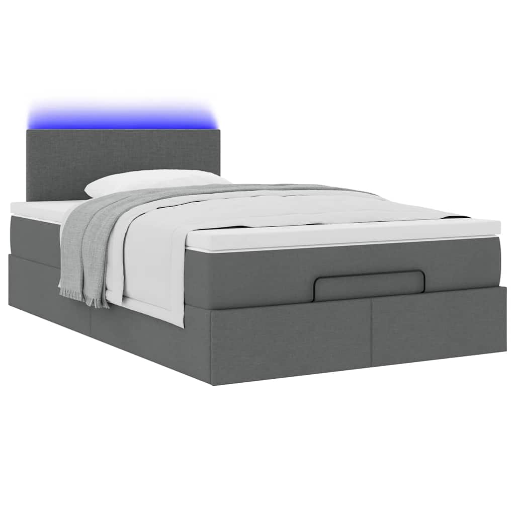 vidaXL Pat otoman cu saltea și LED-uri, gri închis, 120x200 cm, textil