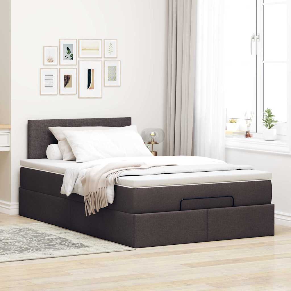 vidaXL Pat otoman cu saltea țesătură maro închis 120x200 cm vidaXL Pat otoman cu saltea țesătură maro închis 120x200 cm