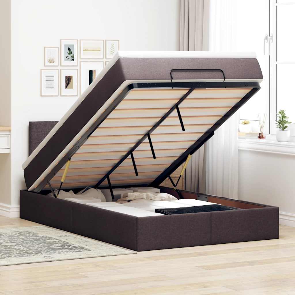vidaXL Pat otoman cu saltea țesătură maro închis 120x200 cm vidaXL Pat otoman cu saltea țesătură maro închis 120x200 cm