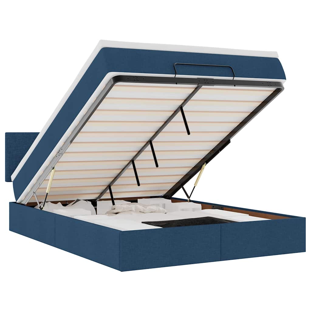 vidaXL Pat otoman cu saltea și LED-uri albastru 140x190 cm țesătură