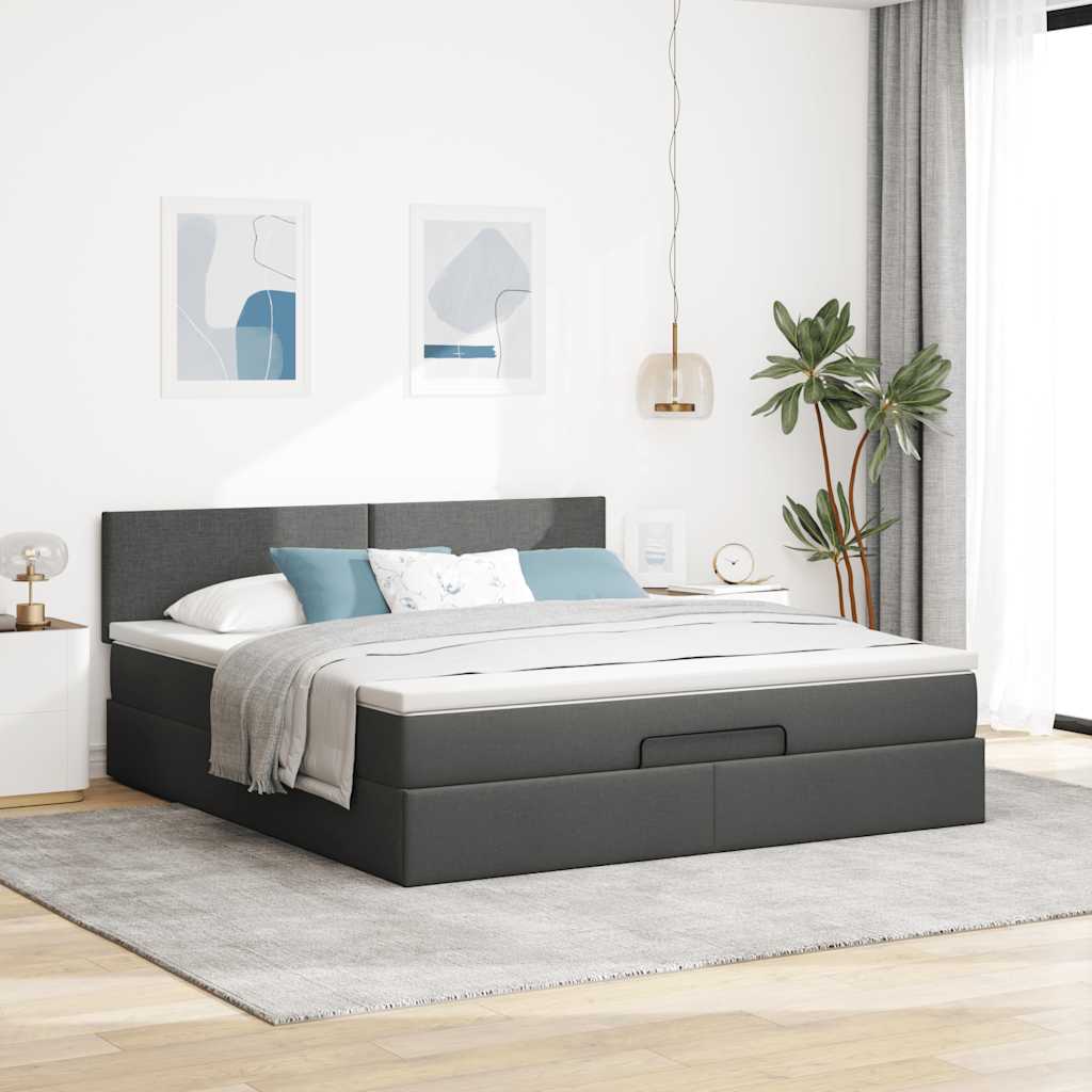 vidaXL Pat otoman cu saltea și LED-uri, gri închis, 180x200cm, textil