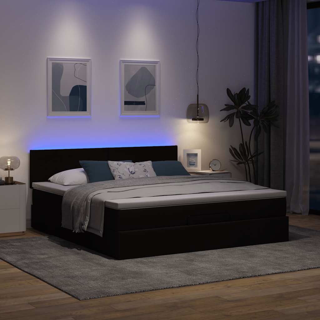 vidaXL Pat otoman cu saltea și LED-uri, maro închis, 180x200cm, textil