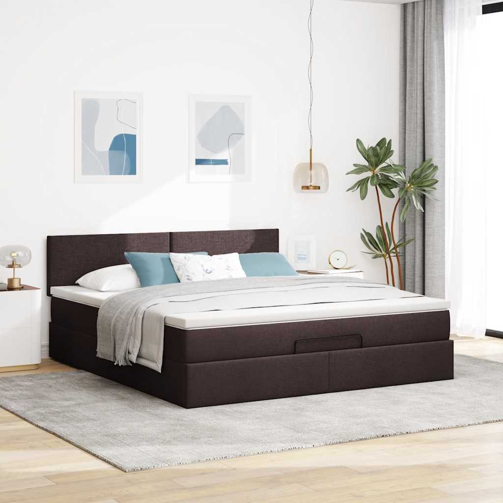 vidaXL Pat otoman cu saltea și LED-uri, maro închis, 180x200cm, textil