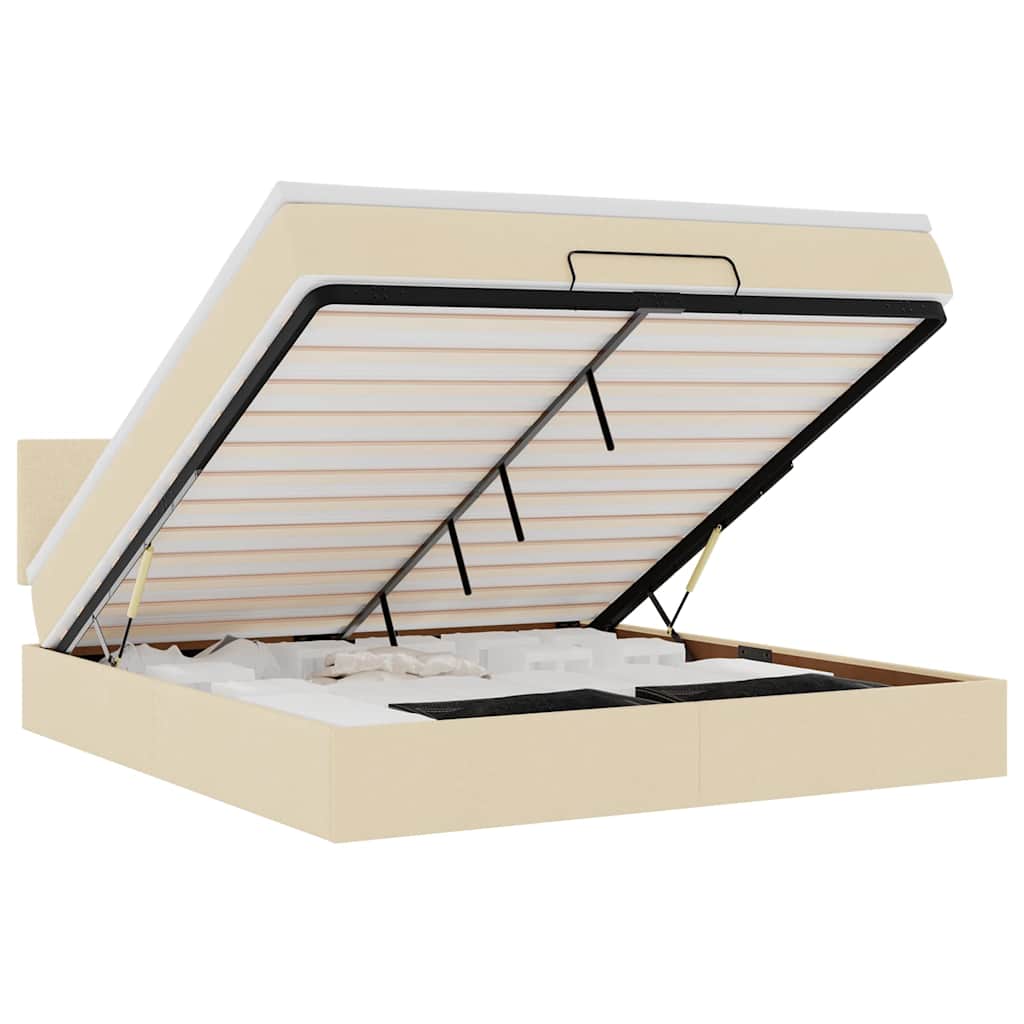 vidaXL Pat otoman cu saltea și LED-uri, crem, 180x200cm, textil