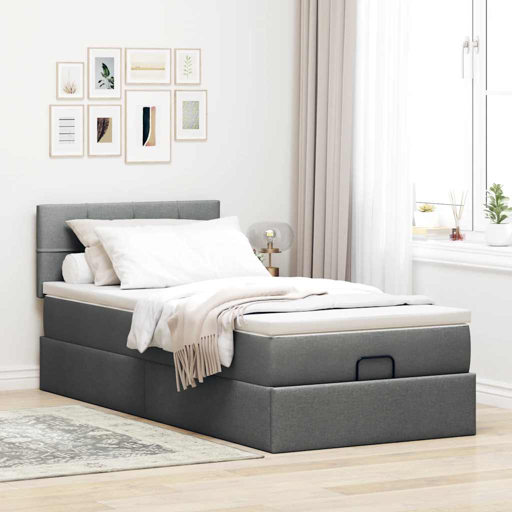 vidaXL Pat otoman cu saltea și LED-uri, gri închis, 90x200 cm, textil