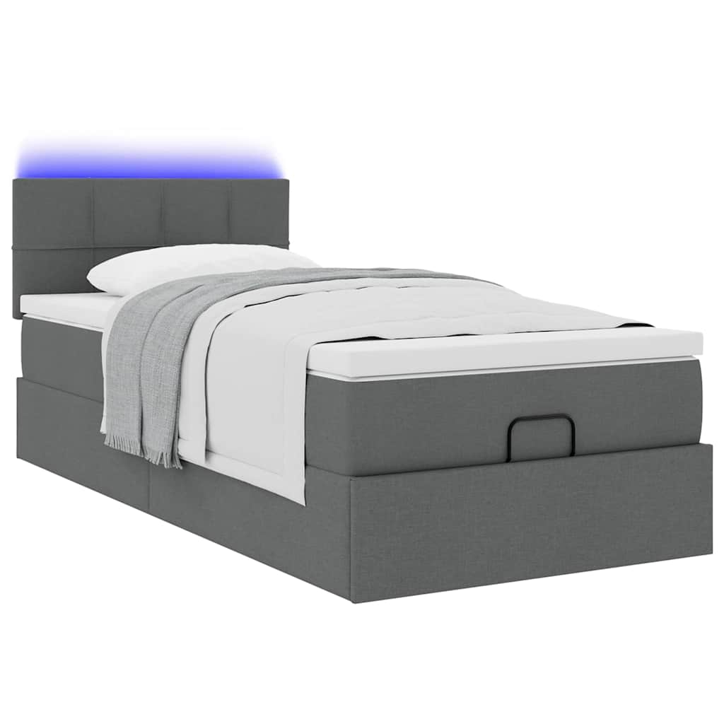 vidaXL Pat otoman cu saltea și LED-uri, gri închis, 90x200 cm, textil