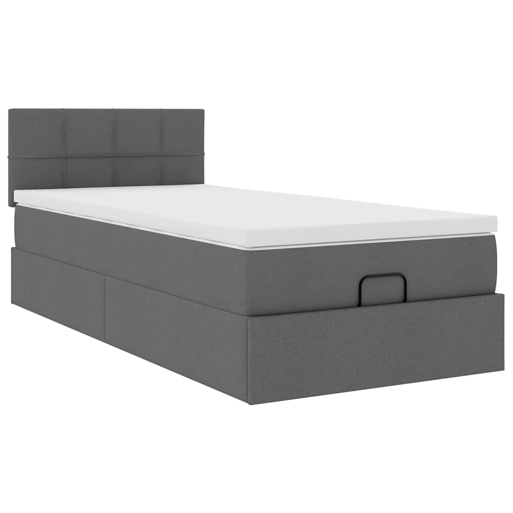 vidaXL Pat otoman cu saltea și LED-uri, gri închis, 90x200 cm, textil