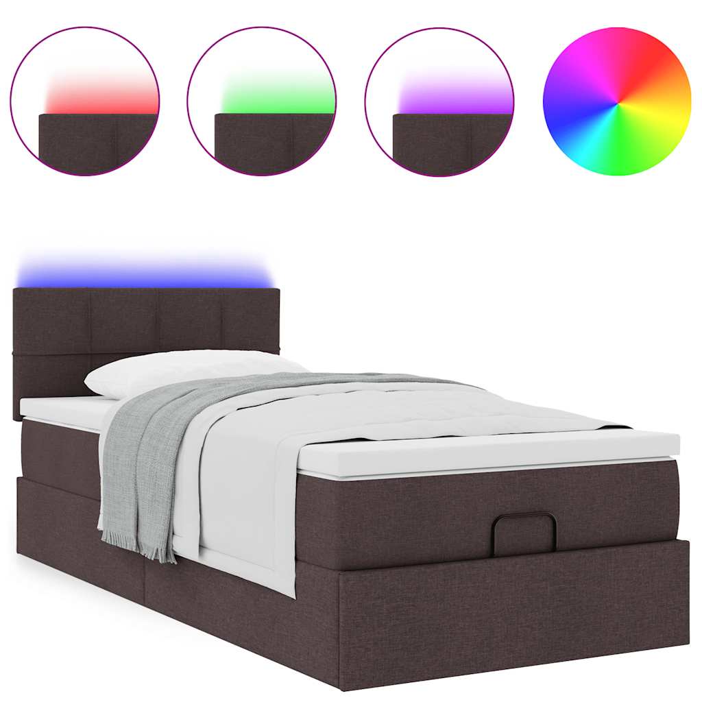 vidaXL Pat otoman cu saltea și LED-uri, maro închis, 90x200 cm, textil