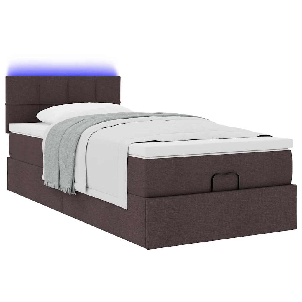 vidaXL Pat otoman cu saltea și LED-uri, maro închis, 90x200 cm, textil