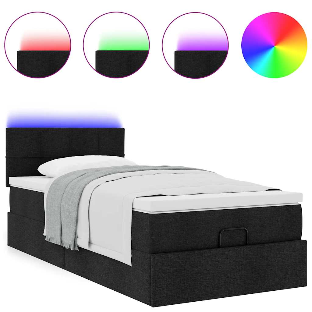 vidaXL Pat otoman cu saltea negru 100x200 cm stofa vidaXL Pat otoman cu saltea negru 100x200 cm stofa