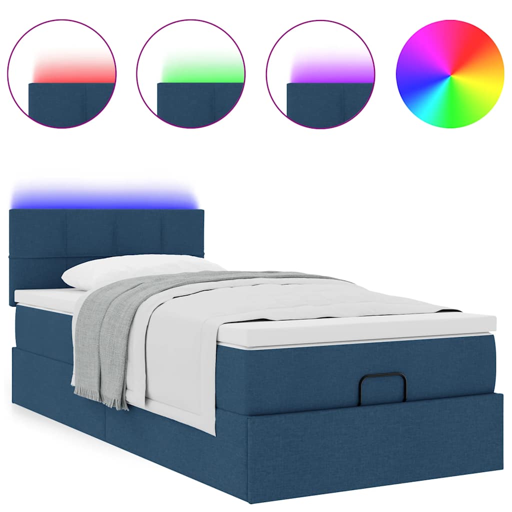 vidaXL Pat otoman cu saltea și LED-uri albastru 100x200 cm țesătură