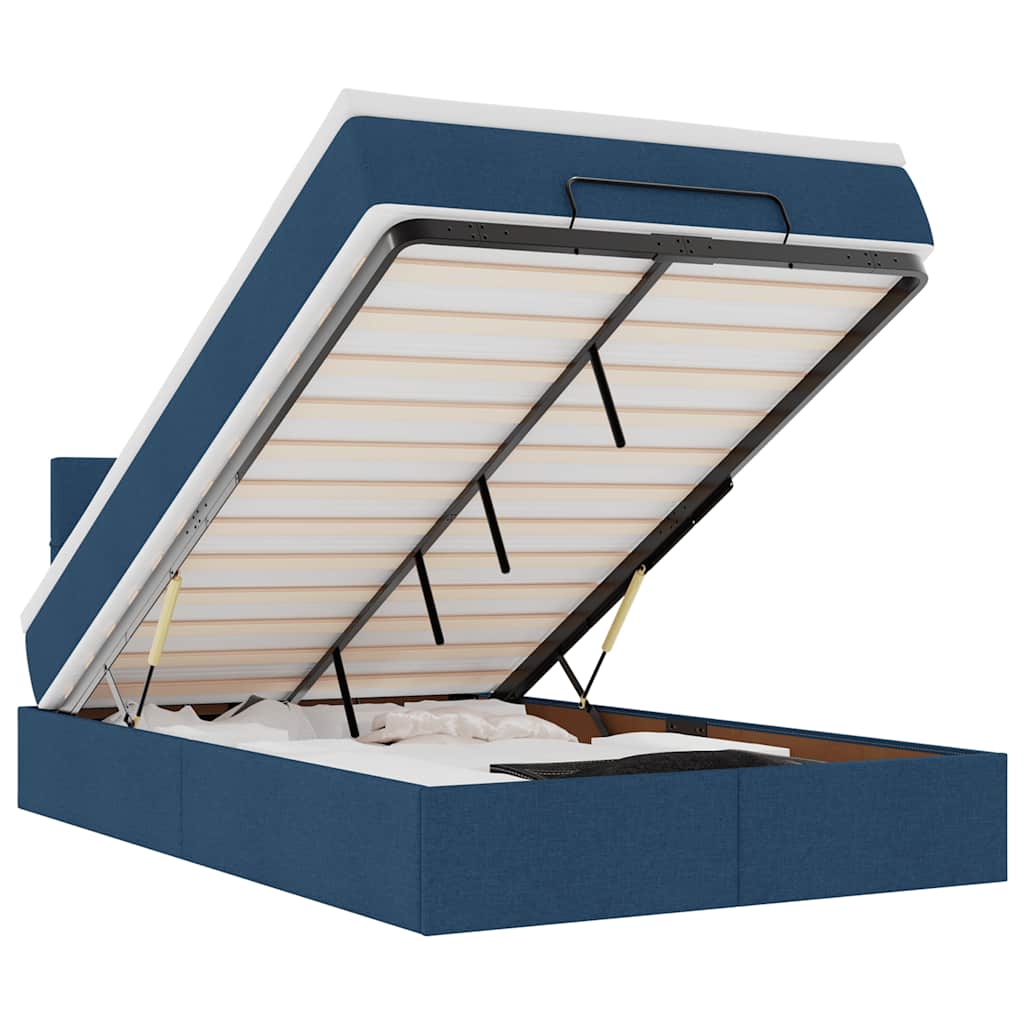 vidaXL Pat otoman cu saltea și LED-uri, albastru, 120x190cm, textil