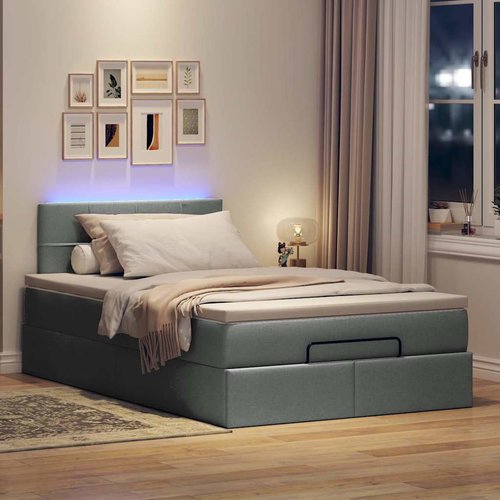 vidaXL Pat otoman cu saltea și LED-uri, gri închis, 120x200 cm, textil