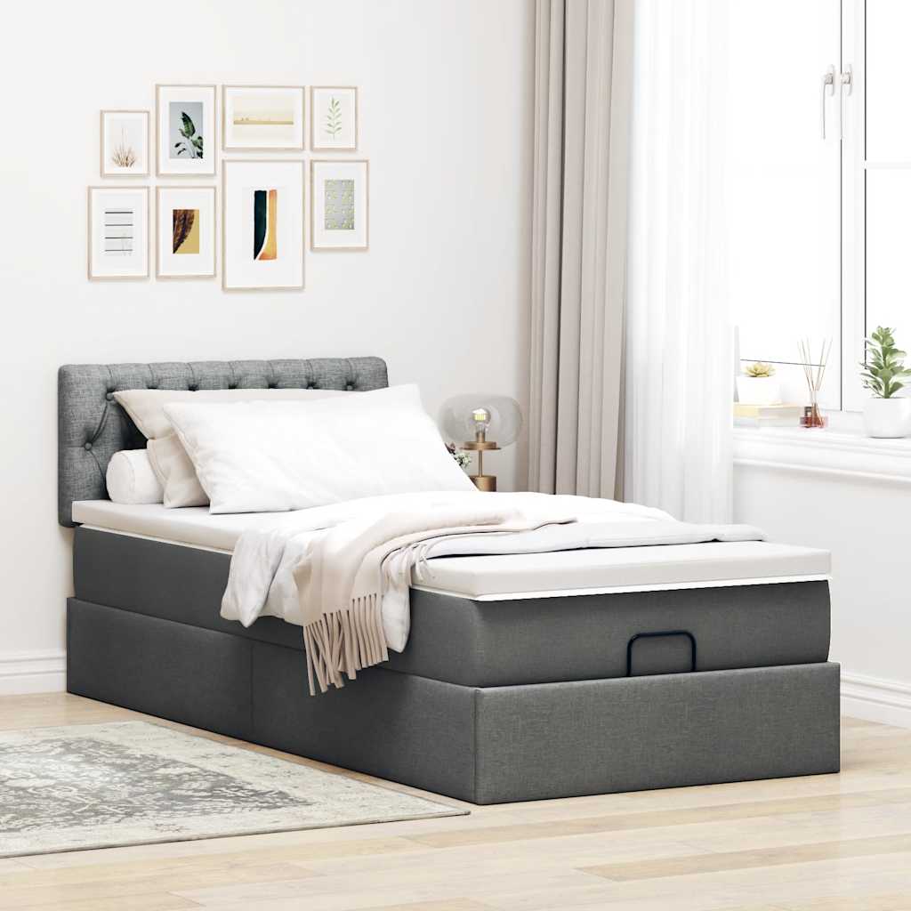 vidaXL Pat otoman cu saltea și LED-uri, gri închis, 90x200 cm, textil