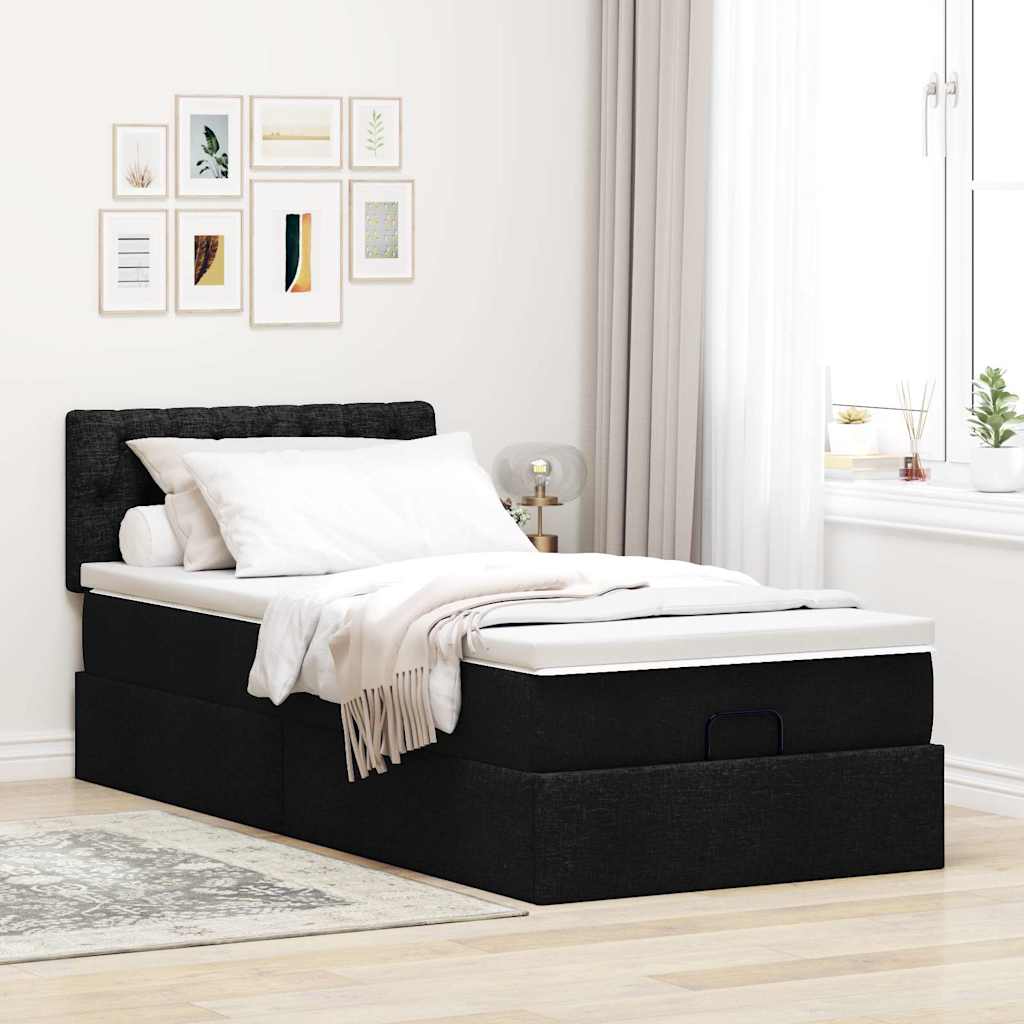 vidaXL Pat otoman cu saltea negru 100x200 cm stofa