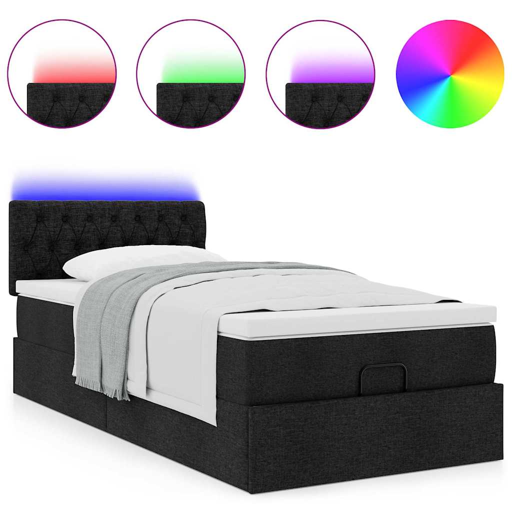 vidaXL Pat otoman cu saltea negru 100x200 cm stofa
