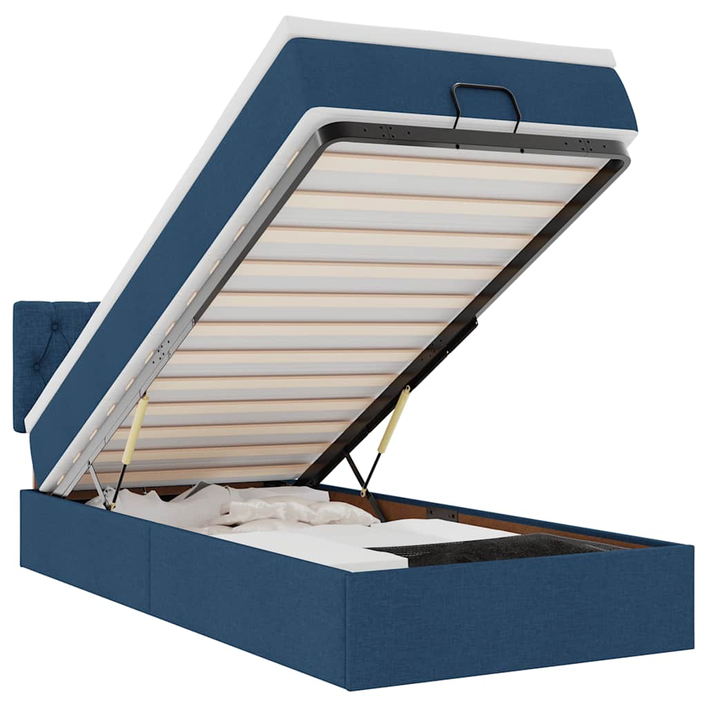 vidaXL Pat otoman cu saltea și LED-uri albastru 100x200 cm țesătură