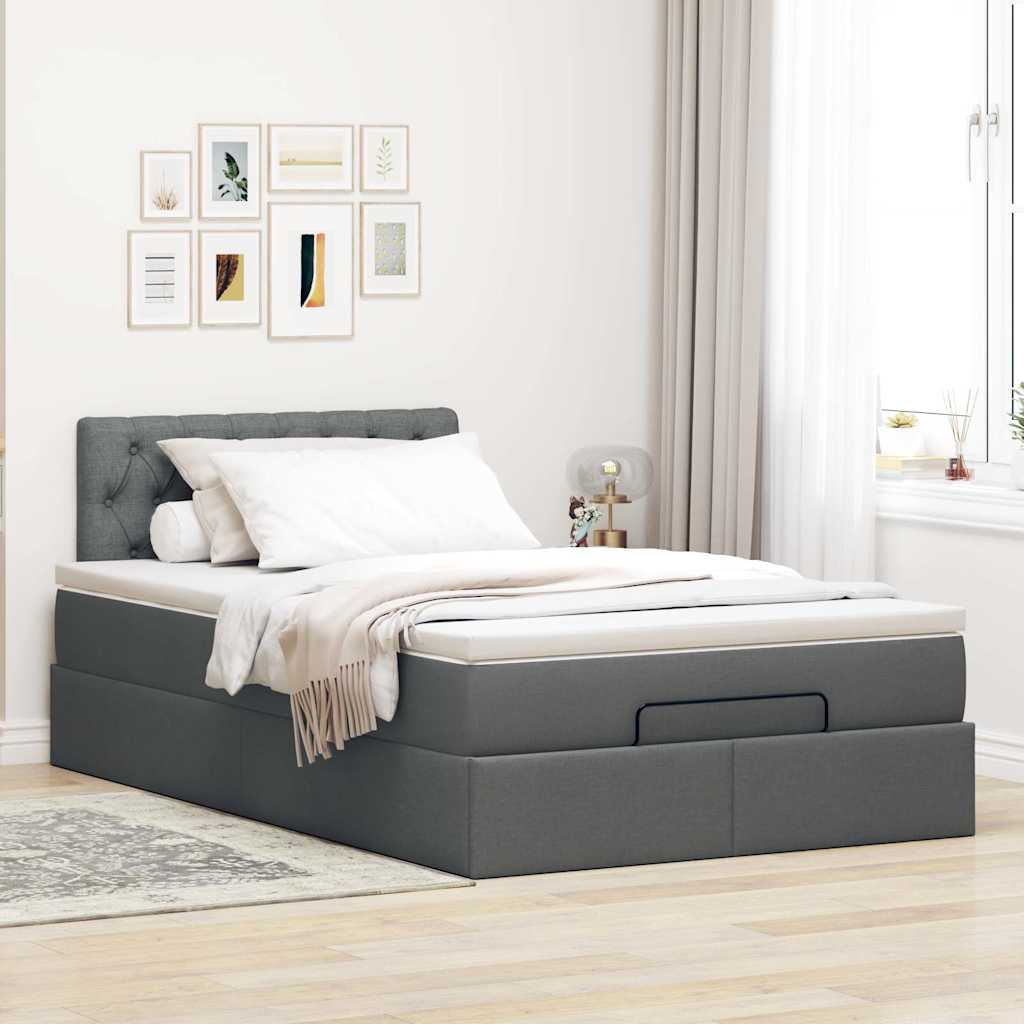vidaXL Pat otoman cu saltea și LED-uri, gri închis, 120x200 cm, textil