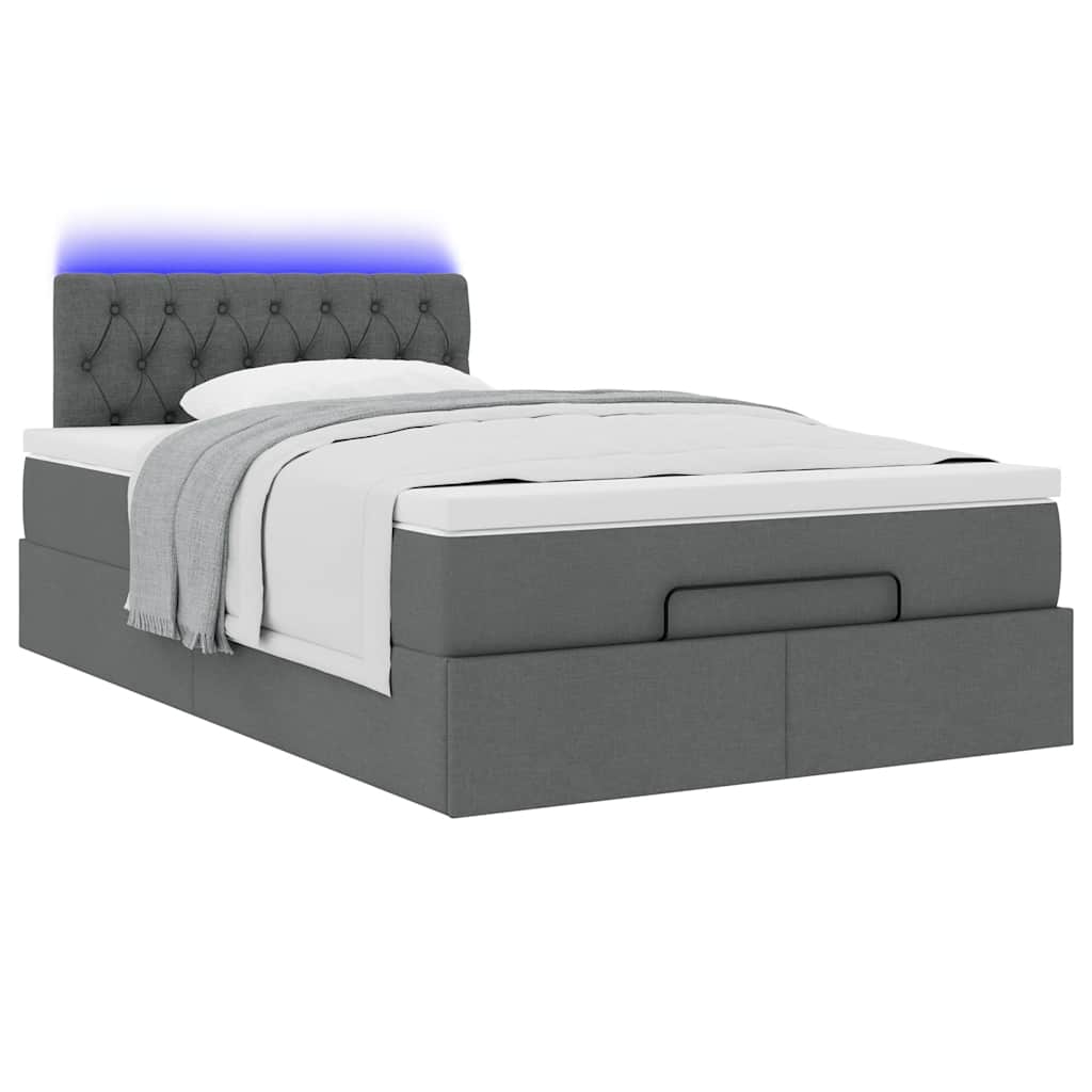 vidaXL Pat otoman cu saltea și LED-uri, gri închis, 120x200 cm, textil