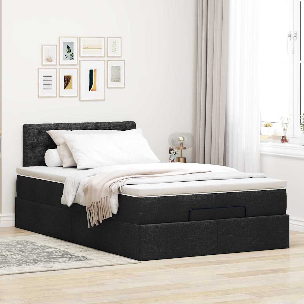 vidaXL Pat otoman cu saltea negru 120x200 cm stofa
